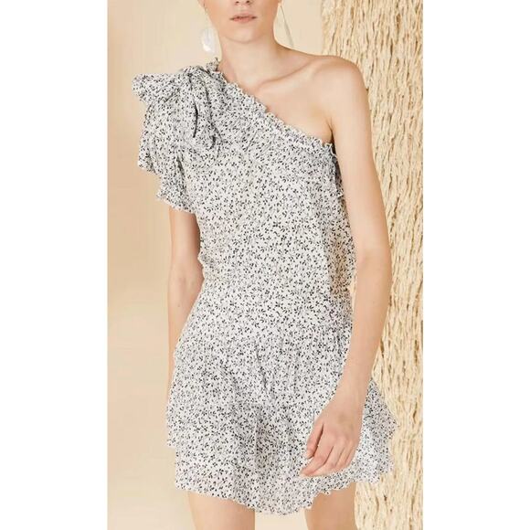 Ulla Johnson Alene One Shoulder Cotton Top Porcelain Floral Vine Puff Sleeve Bow - Picture 12 of 13